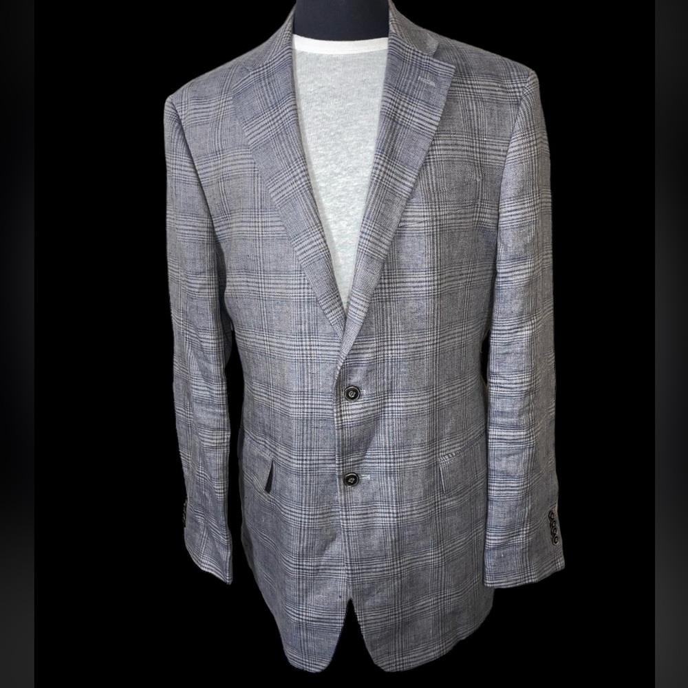 SUPERB JOS A BANK 1905 100% LINEN PLAID SPORT COAT SZ 40L TAILORED FIT